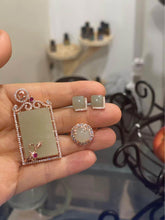 Load image into Gallery viewer, Matching Jade pendant earrings and ring set rose gold plated in silver brand new gift present
