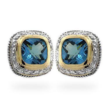 White Gold  & 14K Yellow Gold Plated Full 2.50 CTW Cushion Cut Topaz Cubic