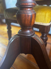 Load image into Gallery viewer, 100 years antique tiger wood dining table with brass inlays 4 antique chairs
