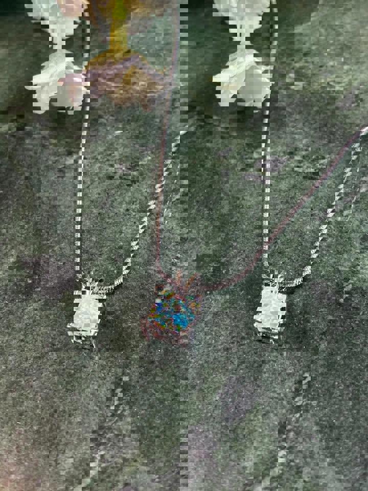 Cute opal pendent in S925 chain for display only cube necklace