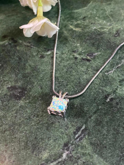 Cute opal pendent in S925 chain for display only cube necklace