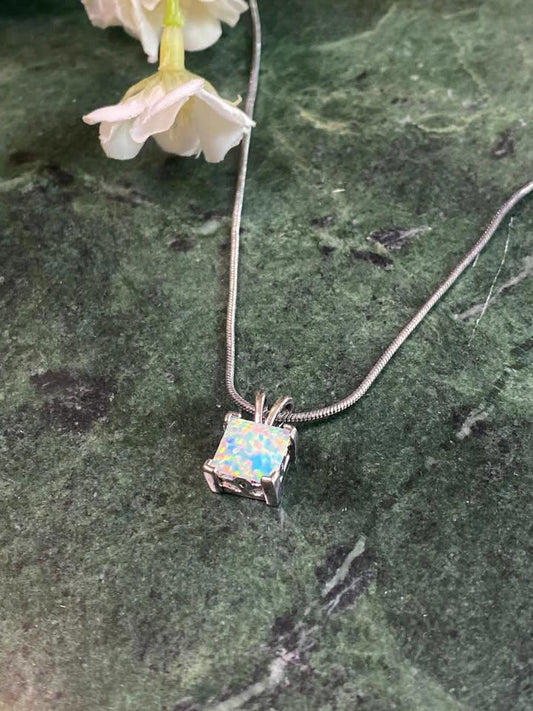 Cute opal pendent in S925 chain for display only cube necklace