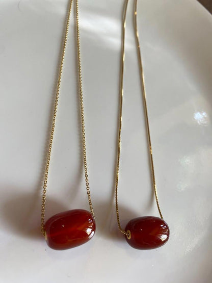 Elegant AU750 18k Red Agate Necklace with Gold Plated Chain