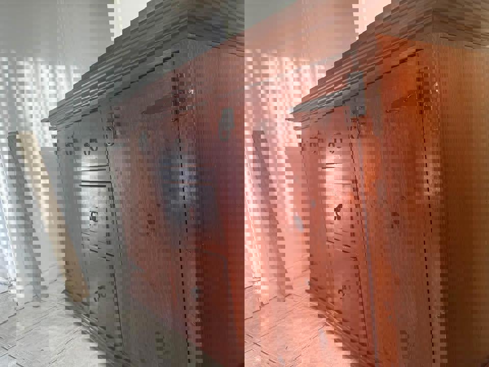 Solid timber refurbished sideboard antique style tall boy chest of drawers