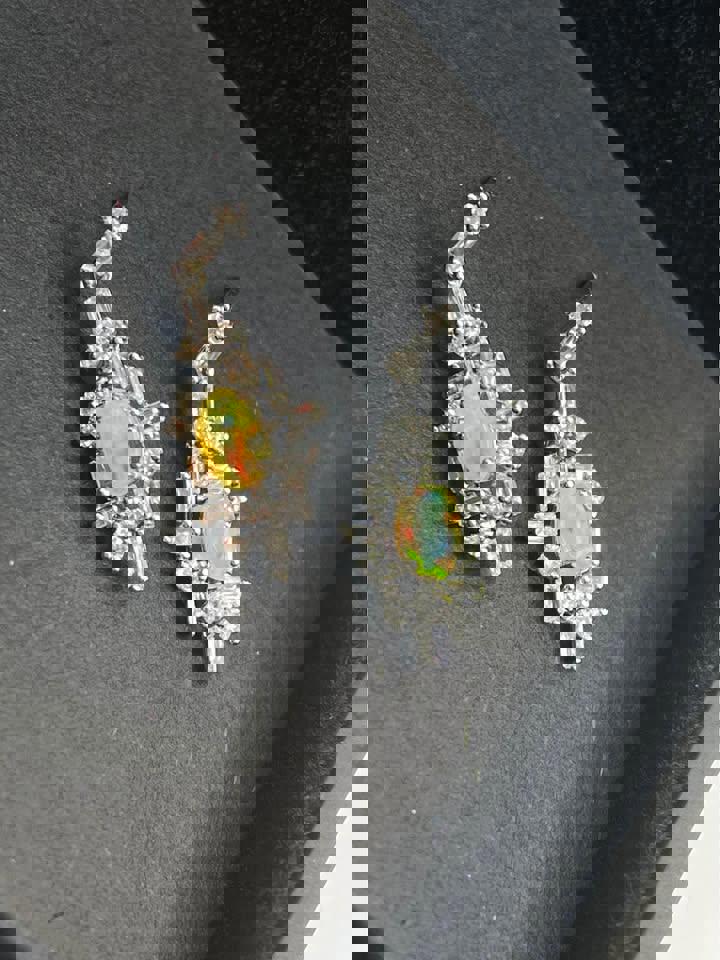 Natural Opal silver earrings last minute gift Christmas gift