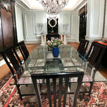 Load image into Gallery viewer, Glass dining table 180x110x76cm with 6 matching refurbished chairs made in Italy
