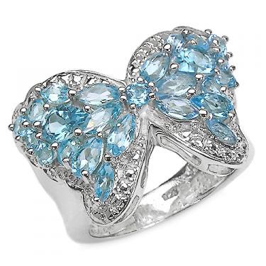 Stunning Womens White Gold Rhodium Over Solid Sterling Silver 4.56 CTW Swiss Blue Topaz Size 7