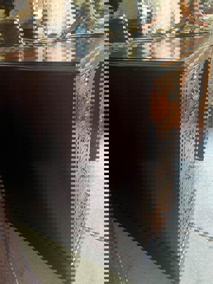 Antique 80 years+ walnut solid timber desk excellent condition pure brass acce