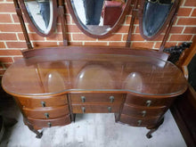 Load image into Gallery viewer, Mahogany antique dresser dressing table with glass table kidney style sideboard
