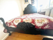 Load image into Gallery viewer, Elegant Vintage Black Bed Frame with Intricate Carvings double frame double bed

