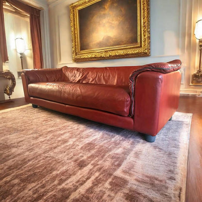 Vintage pure red leather sofa super comfortable 3 seats