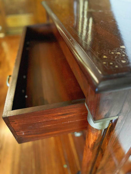 Antique European Brass Inlay Masterpiece cabinet sideboard hall stand hallway