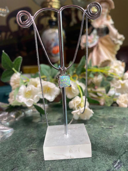 Cute opal pendent in S925 chain for display only cube necklace