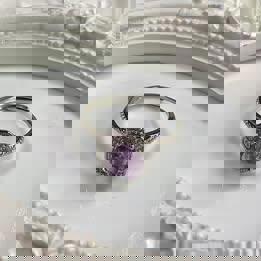 Natural Amethyst ring in silver adjustable purple ring