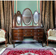 Load image into Gallery viewer, Vintage large dresser with matching glass top excellent condition
