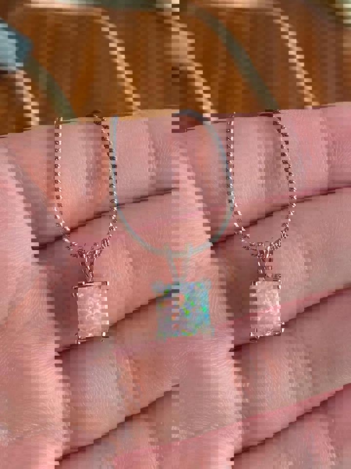Cute opal pendent in S925 chain for display only cube necklace
