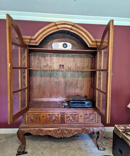 Impressive vintage display cabinet 3 parts easy move solid timber 238x165x80 cm