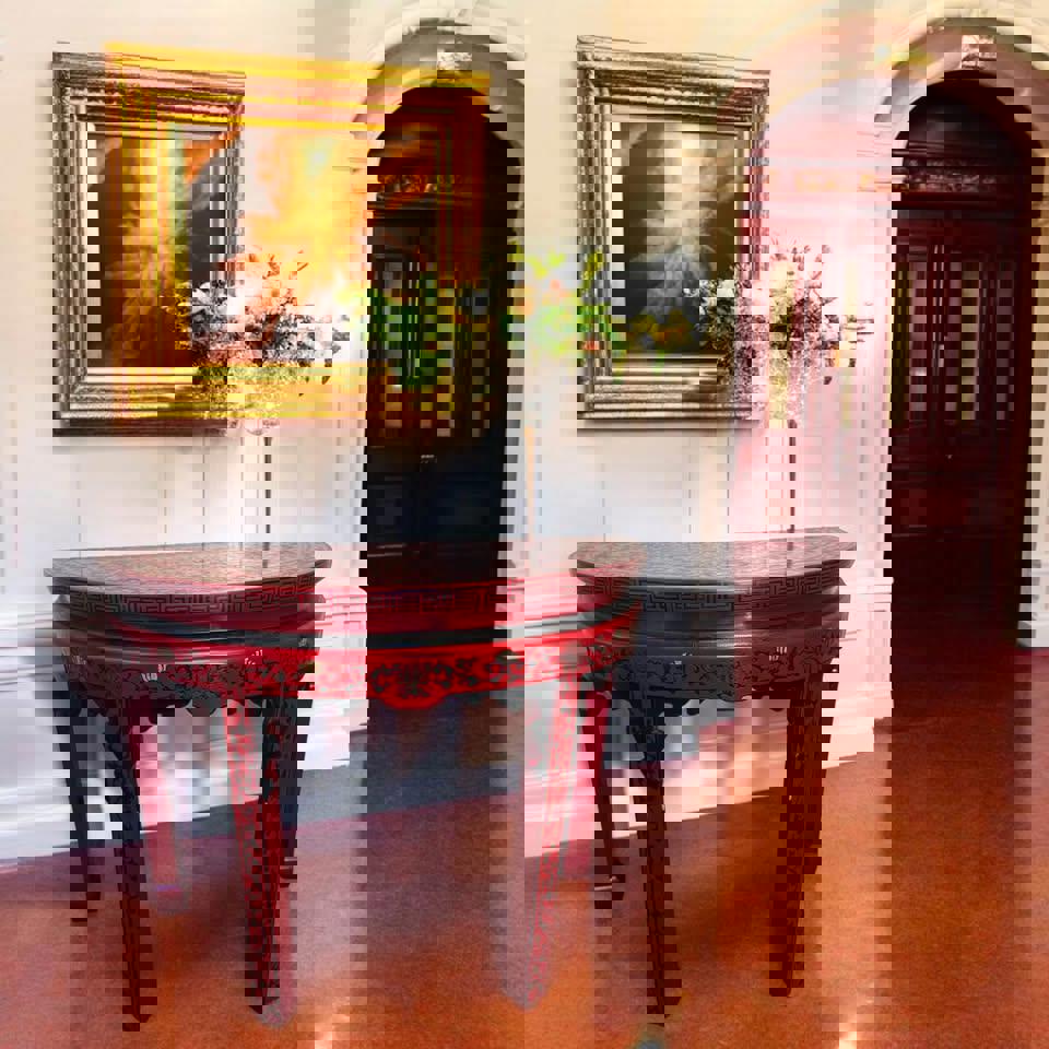 Antique Chinese Transformable Dining Set – 8 Chairs + Hall Stand+ round table