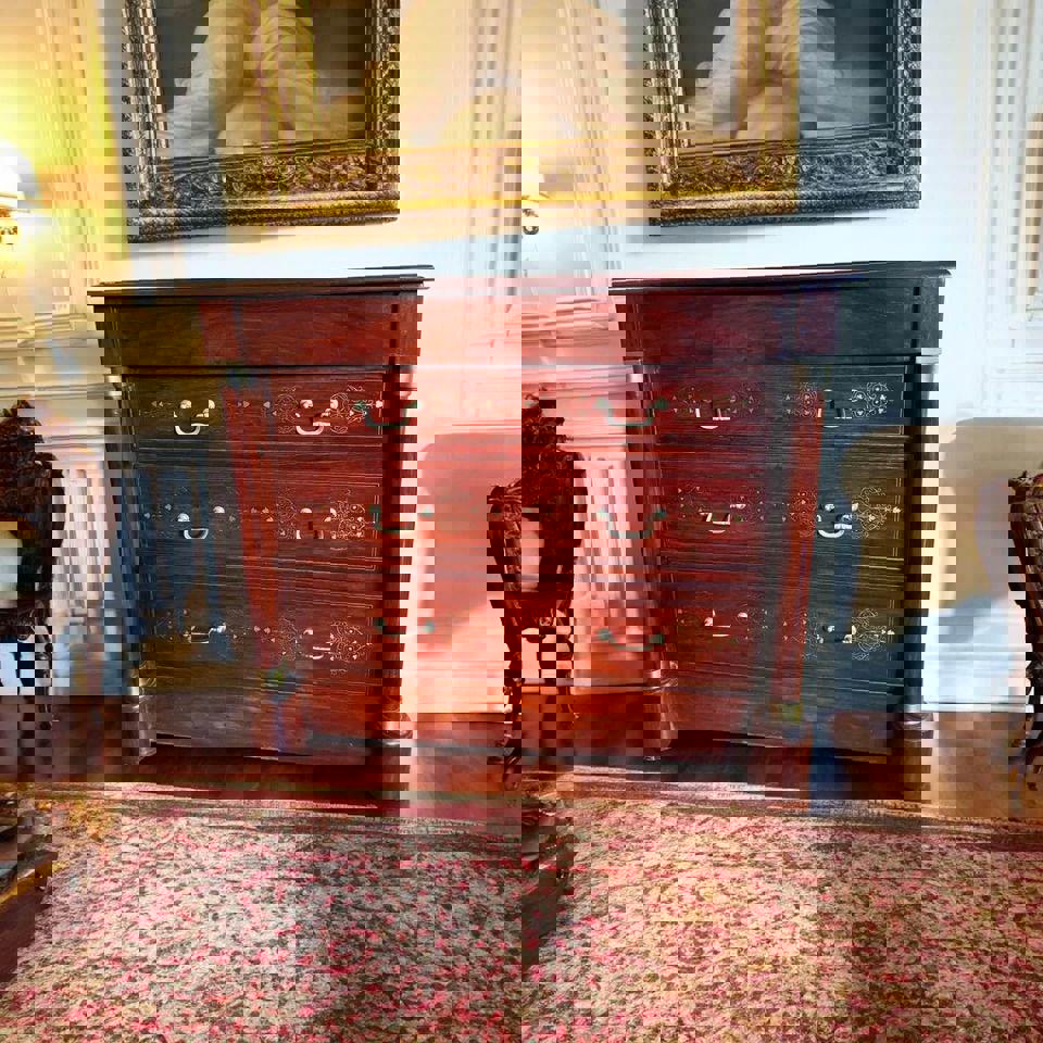 Antique European Brass Inlay Masterpiece cabinet sideboard hall stand hallway