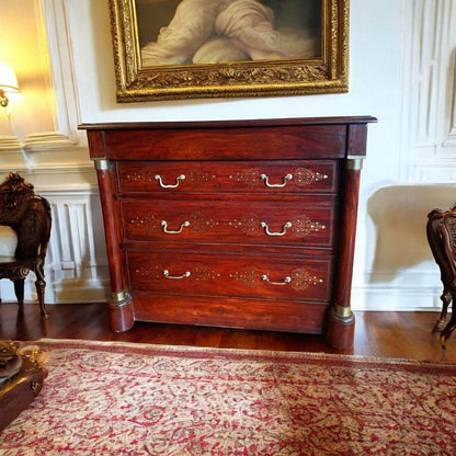 Antique European Brass Inlay Masterpiece cabinet sideboard hall stand hallway