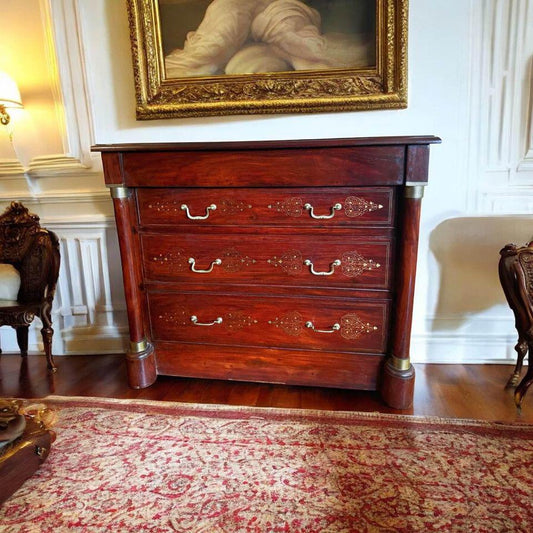 Antique European Brass Inlay Masterpiece cabinet sideboard hall stand hallway