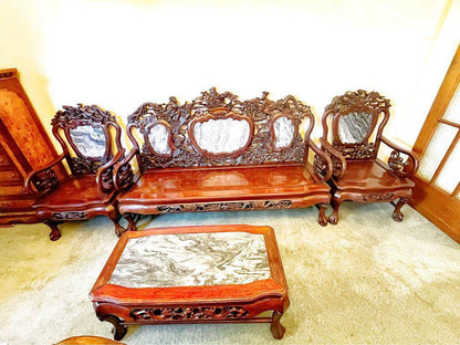 Antique Qing Dynasty 150 years old Sofa Set  Hand-Carved Rosewood & Marble