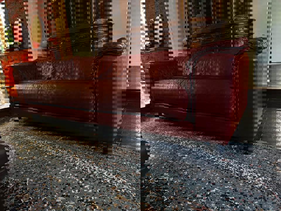 Vintage pure red leather sofa super comfortable 3 seats