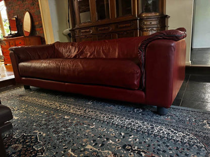 Vintage pure red leather sofa super comfortable 3 seats