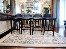 Load image into Gallery viewer, 4 black leather high chairs with 4 matching chairs solid timber structures
