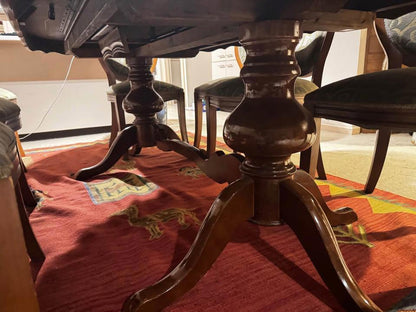 Elegant Vintage Dining Table with Intricate Inlay with 8 large chairs