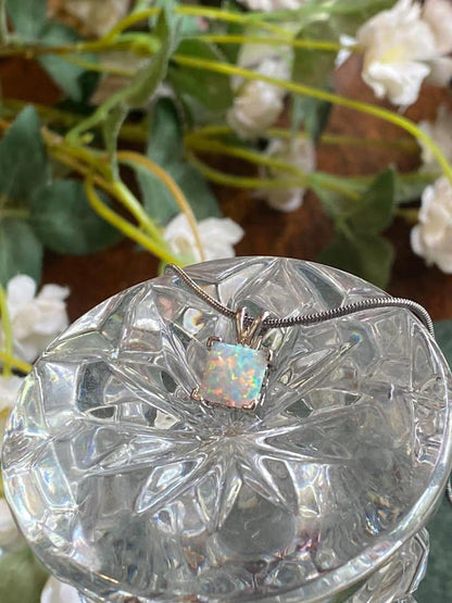 Cute opal pendent in S925 chain for display only cube necklace
