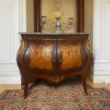 Load image into Gallery viewer, Rococo style green marble top cabinet sideboard reproduction new condition
