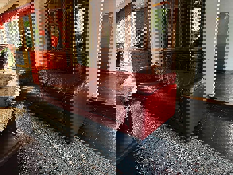 Vintage pure red leather sofa super comfortable 3 seats