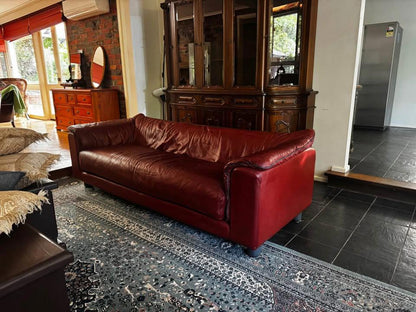 Vintage pure red leather sofa super comfortable 3 seats