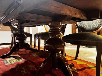 Elegant Vintage Dining Table with Intricate Inlay with 8 large chairs