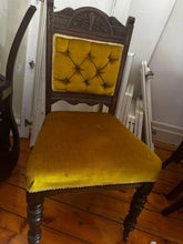 Load image into Gallery viewer, extendable vintage brass inlay dining table with 4 solid vintage chairs wheels
