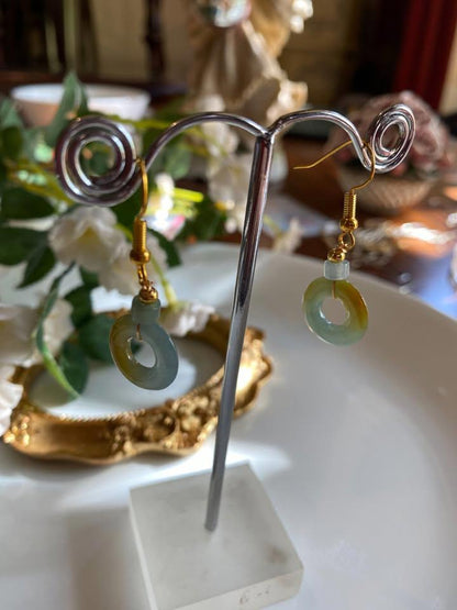 A grade Green jade earrings in gold plated silver set