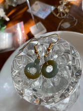 Load image into Gallery viewer, A grade Green jade earrings in gold plated silver set
