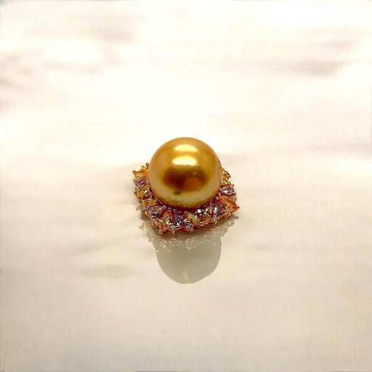 13mm Luxury AAA Golden Seawater Pearl Pendant in S925 with certificate