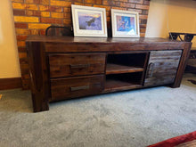 Load image into Gallery viewer, Tv unit 180cm long solid timber TV stand entertainment table

