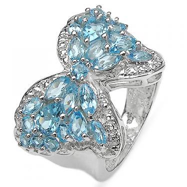 Stunning Womens White Gold Rhodium Over Solid Sterling Silver 4.56 CTW Swiss Blue Topaz Size 7