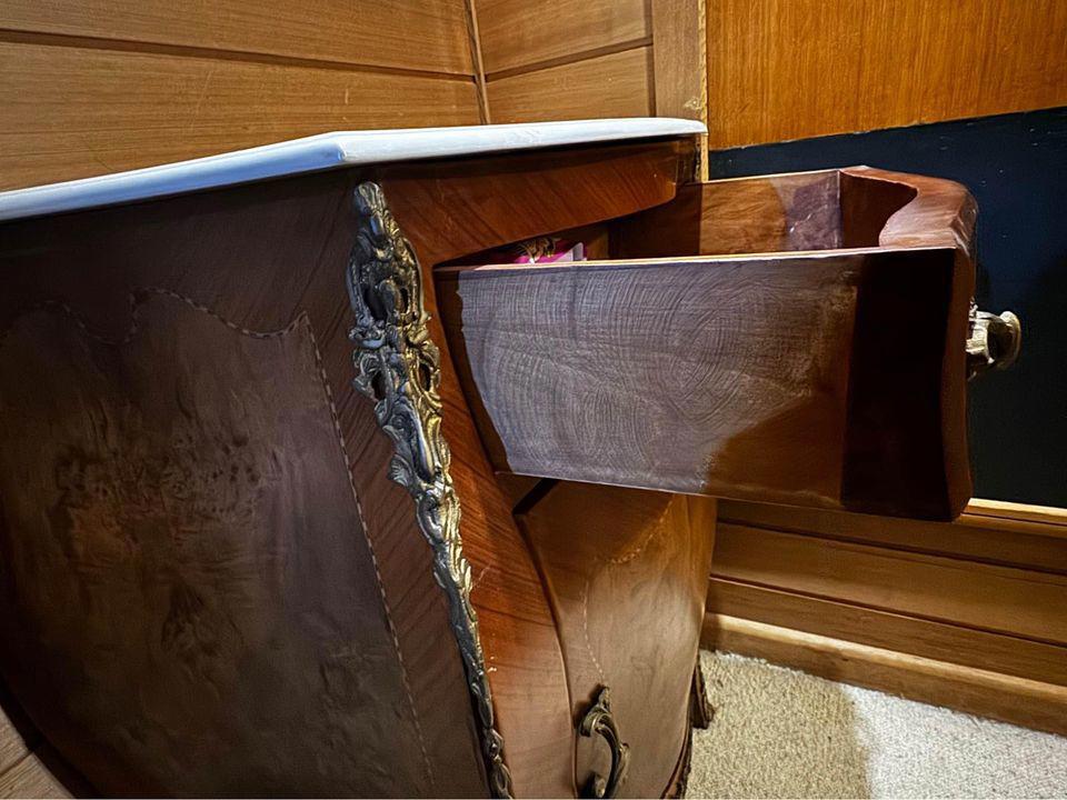 Louis XV Mahogany Cabinet with Marble Top & Brass Accents new condition