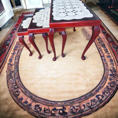 Antique Queen Ann nest of tables 3 pieces with glass tops excellent condition