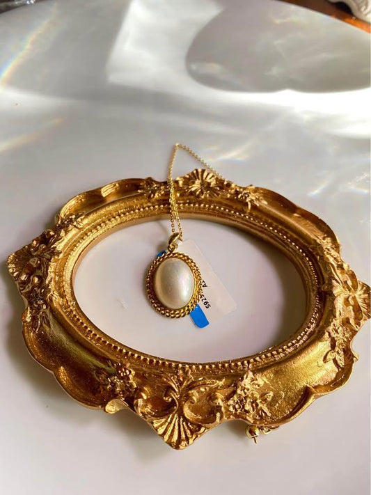 Gold plated s925 silver natural Mabe sea water Pearl necklace