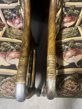 Load image into Gallery viewer, Antique timber arm chairs excellent for their ages solid and strong nice cushion
