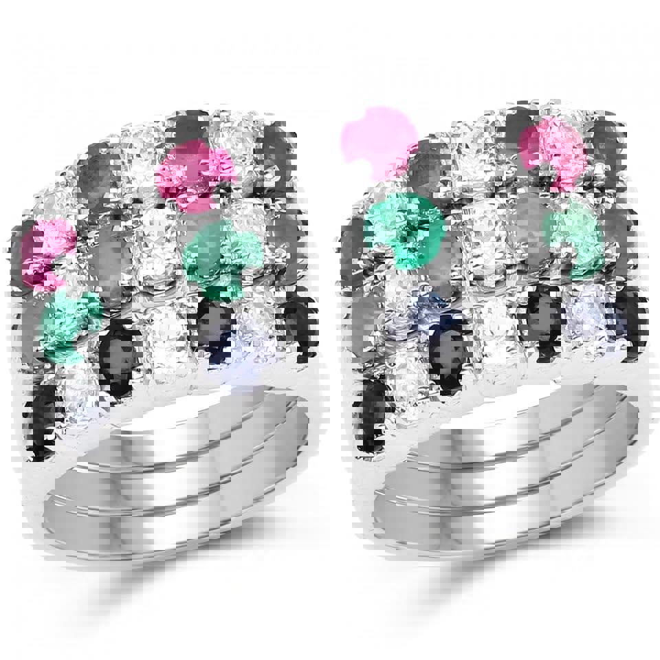 Ravishing Ladies Sterling Silver Sapphire Emerald Ruby and Topaz Size 6 Designer Ring