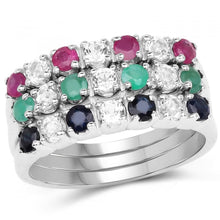 Load image into Gallery viewer, Ravishing Ladies Sterling Silver Sapphire Emerald Ruby and Topaz Size 6 Designer Ring
