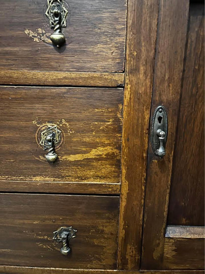 152x 52x100cm walnut solid timber antique tall boy sideboard hall stand TV stand