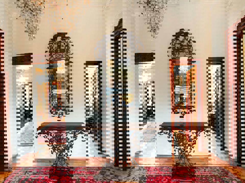 Large iron and timber antique hall stand with matching mirror excellent