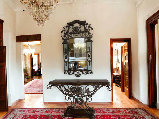 Large iron and timber antique hall stand with matching mirror excellent